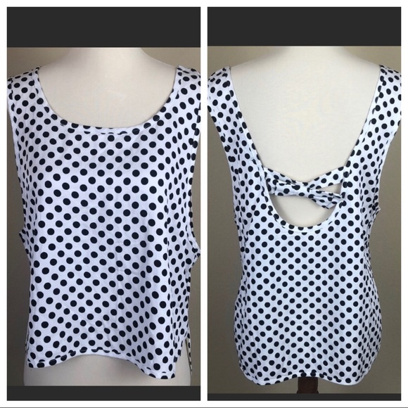 NWT Kiwi Tucker Black & White Polka Dot Tank w/Cutout Back & Bow - Size Medium - Picture 1 of 9
